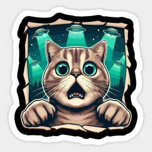 Funny Cat Selfie With UFOs Behind Sticker